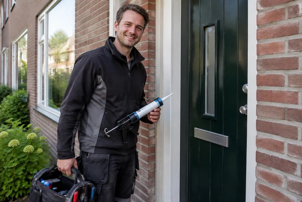 Vakman van Kitbedrijf Kampen bij de voordeur van een woning